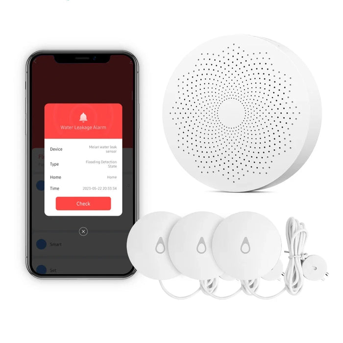 Enagua Mart Meian 3-Pack Water Leak Detector Kit - 100dB Wireless Alarm with Zigbee Hub for Flood Detection