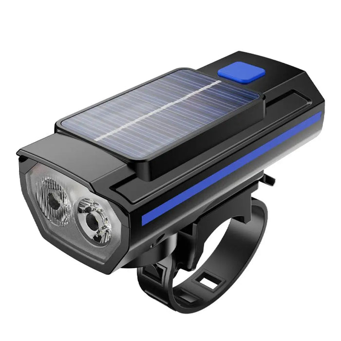 Enagua Mart Solar Bicycle Light - USB Rechargeable, Power Display, Front Flashlight with Horn for Mountain and Road Bikes