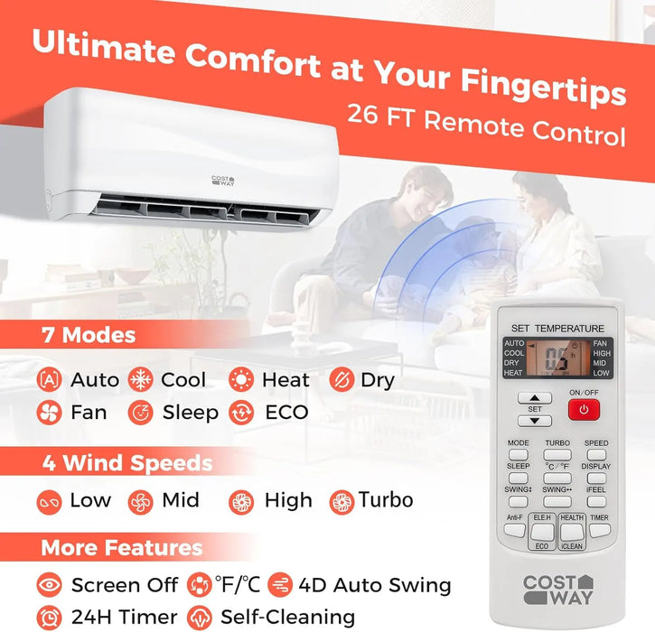 Enagua Mart 18,000 BTU Mini Split Air Conditioner Heater - 19 SEER2 208-230V Wall-Mounted Ductless AC Unit for Rooms Up to 1250 sq. ft.