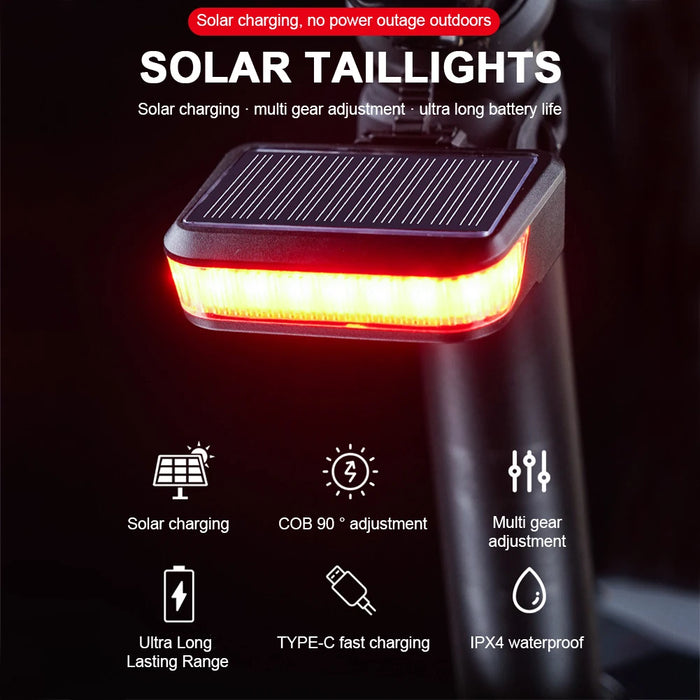 Enagua Mart Solar Bicycle Rear Light - USB Charging, 300LM LED Tail Lamp, Waterproof Night Cycling Safety Light