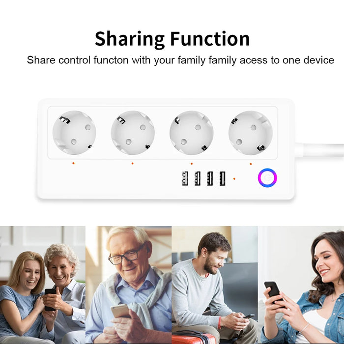 Enagua Mart New Tuya Smart WiFi Socket Power Strip - Multi-Plug with 4 Plug & 4 USB Ports for Alexa & Google Home