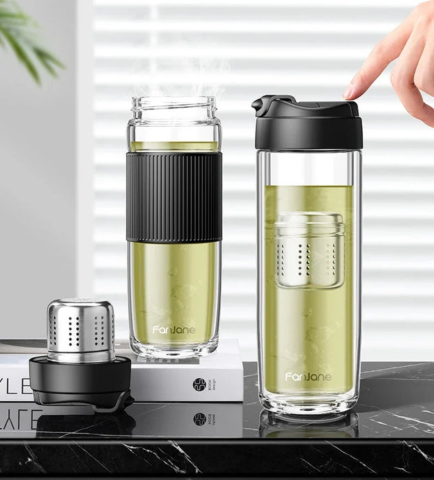 Enagua Mart Glass Tea Bottle – Magnetic Infuser Separable Tea Maker for Travel and Business