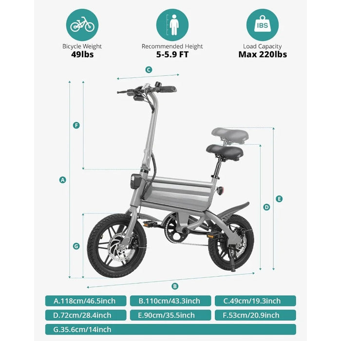 Enagua Mart 14" Folding Electric Bike - Pedal Assist, Max Speed 15.5MPH, Removable Battery, Adjustable Seat, Dual Mudguards