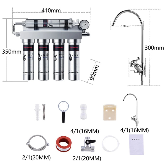 Enagua Mart Water Filtration Tap Filter - Stainless Steel Purifier for Direct Drinking and Whole House Use