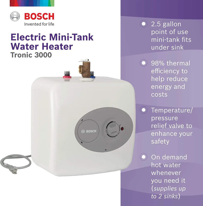 Enagua Mart Electric Mini Tank Water Heater Tronic 3000 T - 2.5 Gallon Hot Water Heater, Wall or Floor Mounted