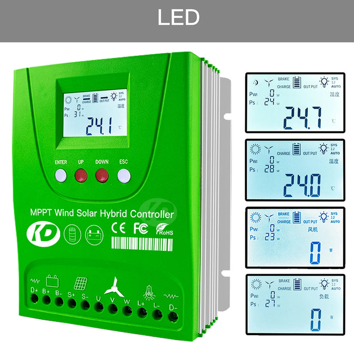 Enagua Mart Hybrid MPPT Wind Solar Charge Controller - 2400W Regulator for 12V/24V/48V Systems, Bluetooth App