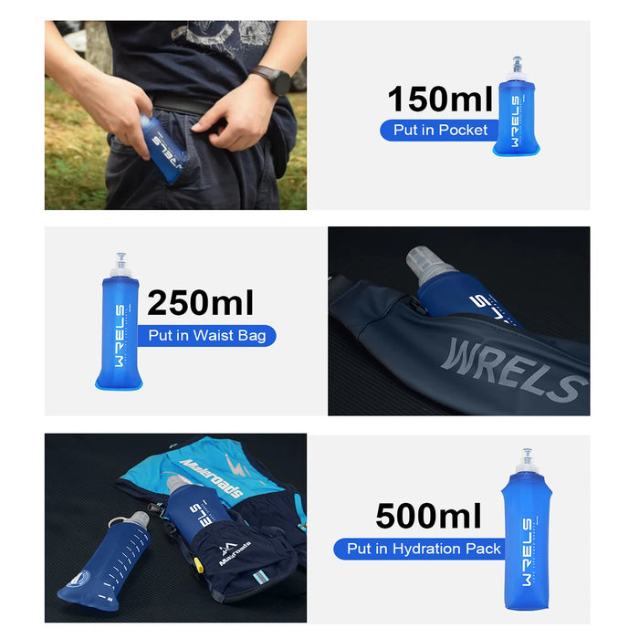 Enagua Mart Collapsible Silicone Water Bottle - 150ml/250ml/500ml Bite-Size for Running and Travel