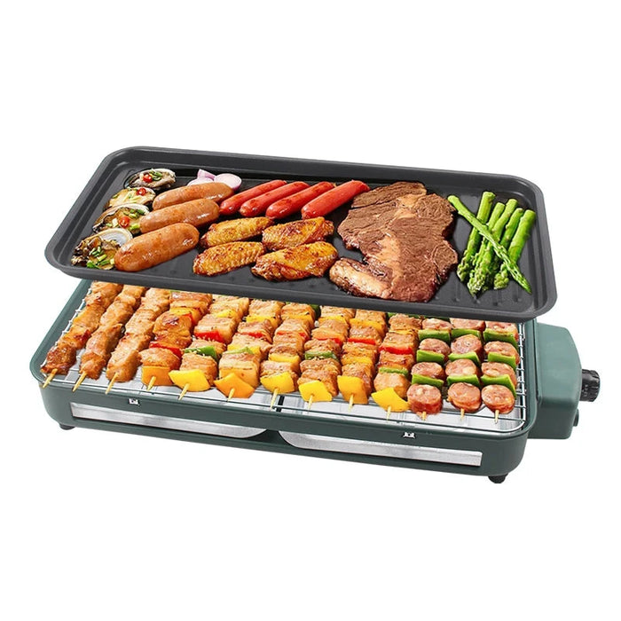 Enagua Mart Smokeless Indoor Electric Grill - Non-Stick Skewer Griddle and Barbecue Pan