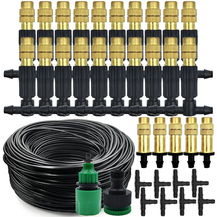 Enagua Mart 5M-30M Outdoor Misting Cooling System - Garden Irrigation with 1/4" Brass Atomizer Nozzles & 4.7mm Hose for Patio and Greenhouse