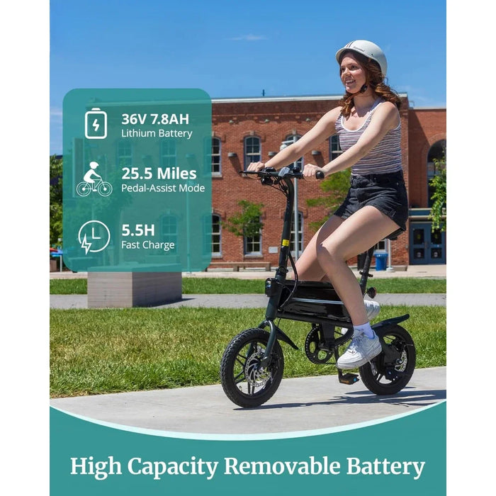 Enagua Mart 14" Folding Electric Bike - Pedal Assist, Max Speed 15.5MPH, Removable Battery, Adjustable Seat, Dual Mudguards