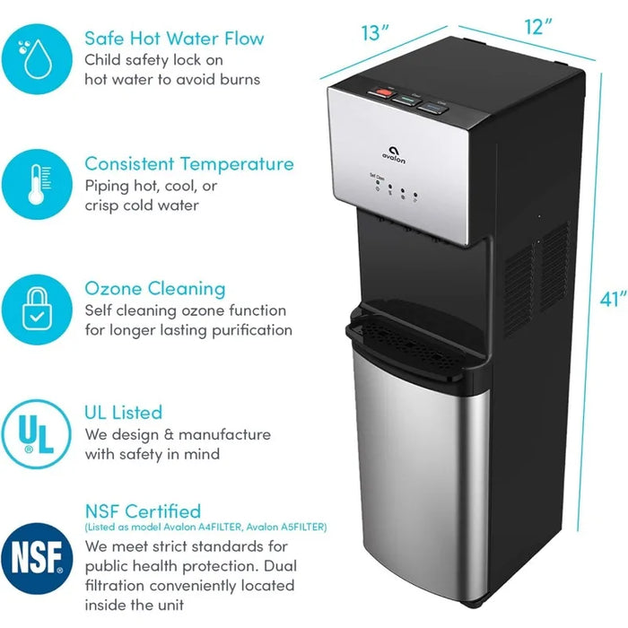 Enagua Mart Avalon Self-Cleaning Bottleless Water Cooler Dispenser - 3 Temperature Settings, Durable Stainless Steel