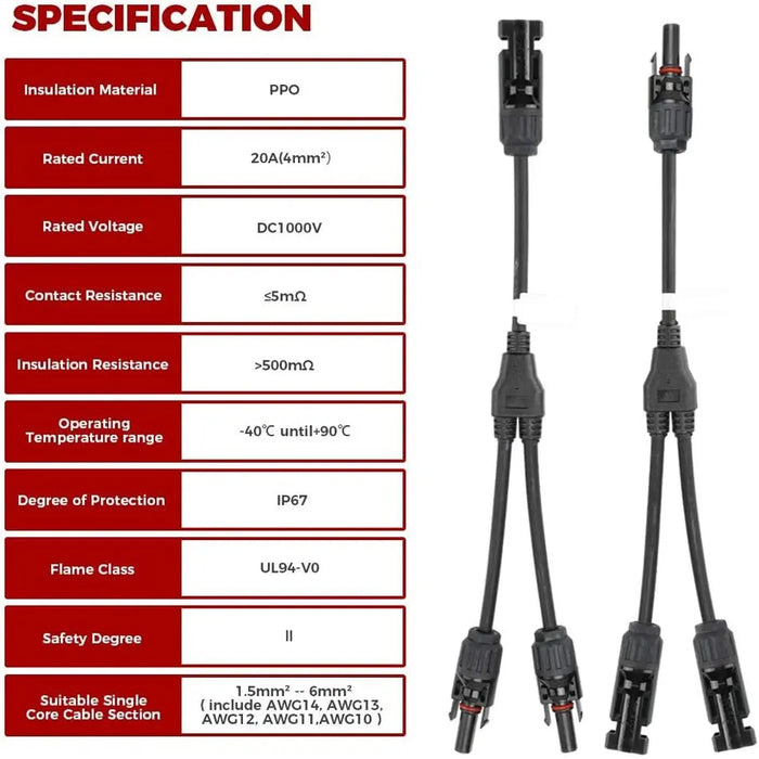 Enagua Mart Solar Connectors Y-Branch Adapter - Waterproof Cable Plug Tool Kit for Solar Panels