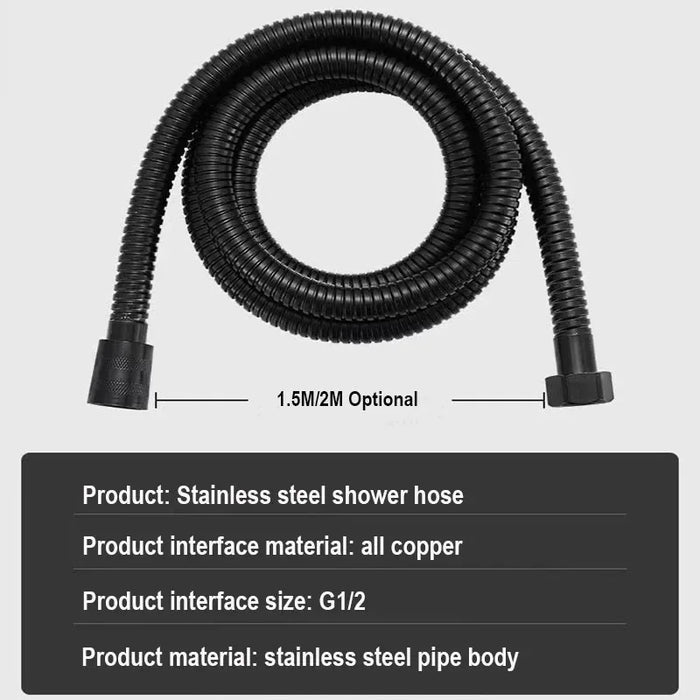 Enagua Mart Black & Silver Stainless Steel Flexible Shower Hose - 1.5m to 2m for Bathroom Use