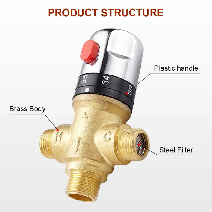 Enagua Mart Brass Thermostatic Mixing Valve - Constant Temperature Control for Solar Water Heaters and Showers