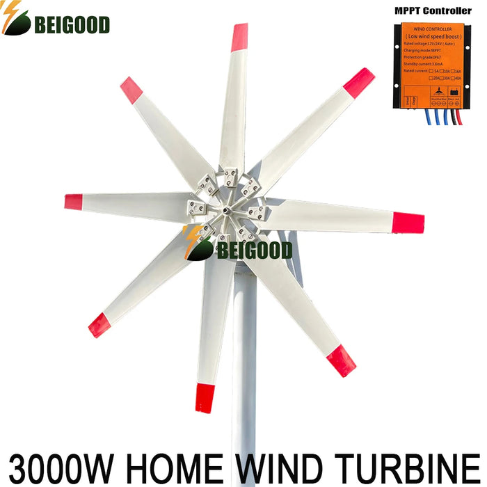 Enagua Mart 3KW Wind Power Generator - 3000W 12V/24V/48V Horizontal Wind Turbine with MPPT Controller for Home Use