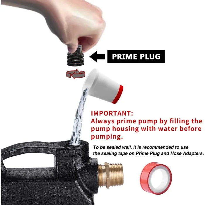 Enagua Mart Heavy Duty High-Pressure Water Transfer Utility Pump - Cast Iron Casing with Brass Connectors