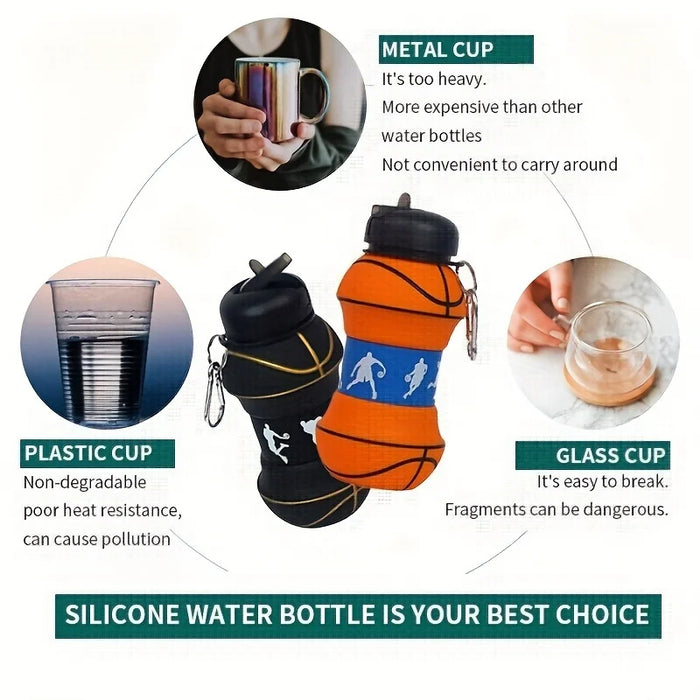 Enagua Mart 550ml Basketball Shape Collapsible Portable Water Bottle - Fitness and Travel