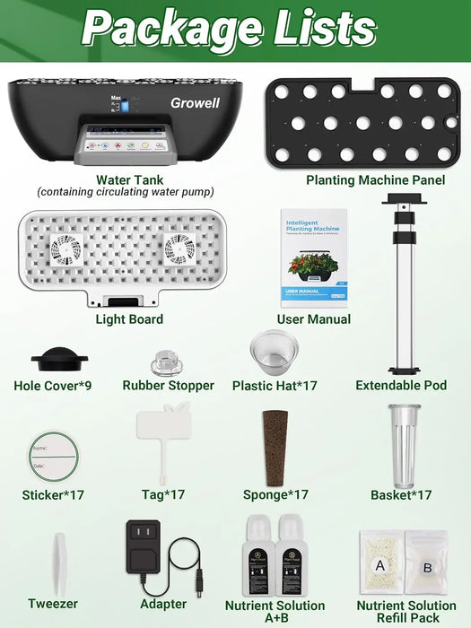 Enagua Mart Growing System Kit – 17-Pod Herb Garden With LED Grow Lights & Water Pump