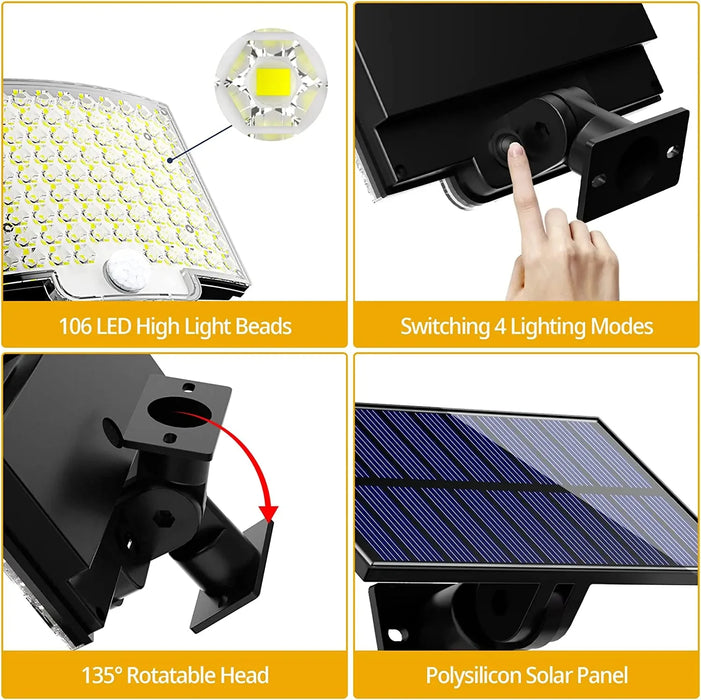 Enagua Mart 106LED Split Solar Light Outdoor Waterproof with Motion Sensor - Floodlight with Remote Control for Patio, Garage, Backyard