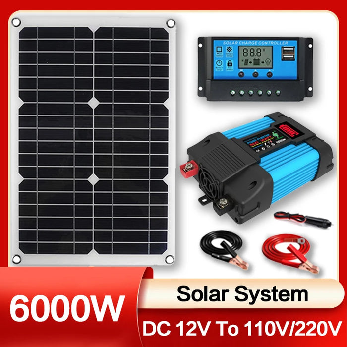 Enagua Mart Solar Power Generation System - 6000W Inverter, 110V/220V, 12V 30A Controller