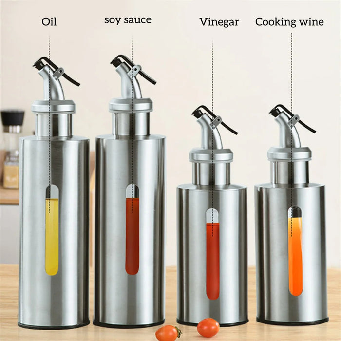 Enagua Mart 190ml/290ml Stainless Steel Oil Dispenser Bottle - Glass Visual Window Sauce Holder for Seasoning and Roasting