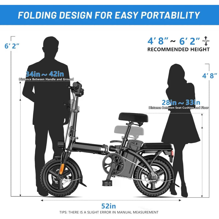 Enagua Mart Folding E-Bike for Adults - 20mph Commuting Electric Bicycle with High Brushless Motor and Removable Battery