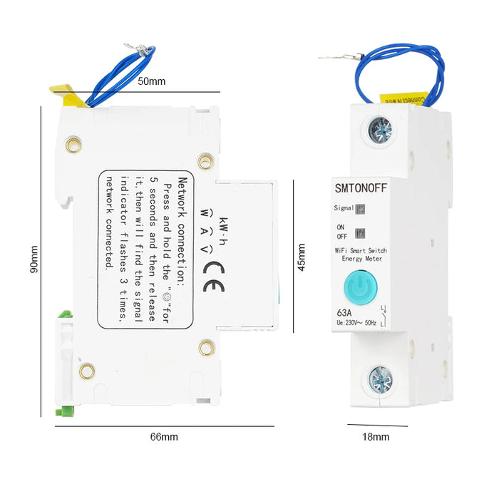 Enagua Mart eWeLink Single-Phase WiFi Smart Energy Meter - 63A kWh Meter with Circuit Breaker, Timer, and Relay for Smart Homes