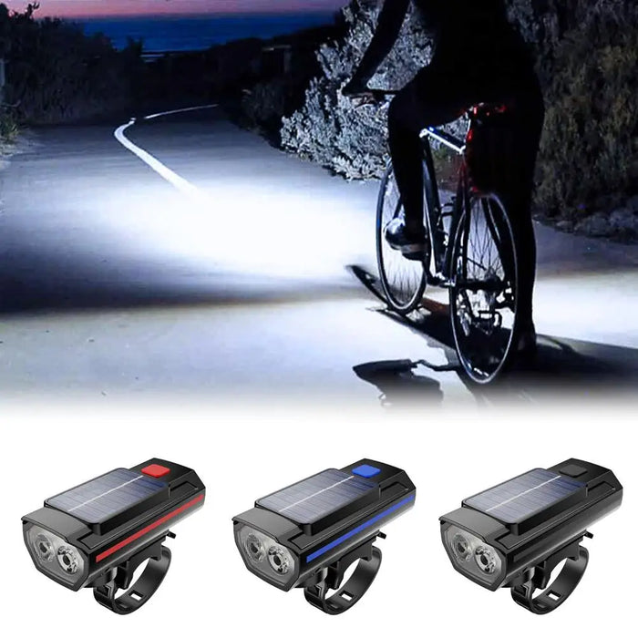 Enagua Mart Solar Bicycle Light - USB Rechargeable, Power Display, Front Flashlight with Horn for Mountain and Road Bikes