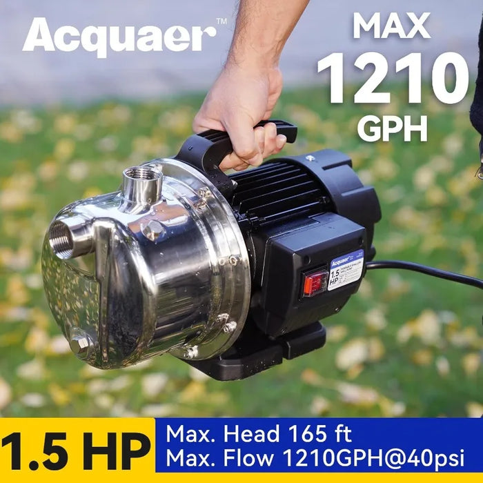 Enagua Mart 1.5HP Portable Shallow Well Pump - 1210GPH, Stainless Steel for Water Transfer and Irrigation