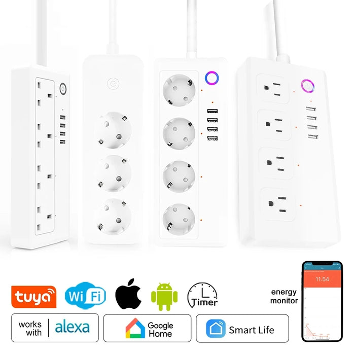 Enagua Mart Smart Socket WiFi Power Strip - Multi-Plug with 4 Plug & 4 USB Port for Alexa & Google Home