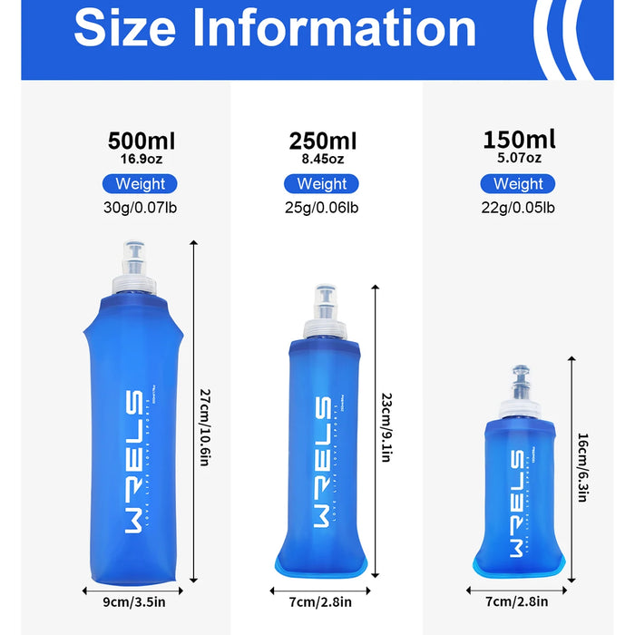 Enagua Mart Collapsible Silicone Water Bottle - 150ml/250ml/500ml Bite-Size for Running and Travel