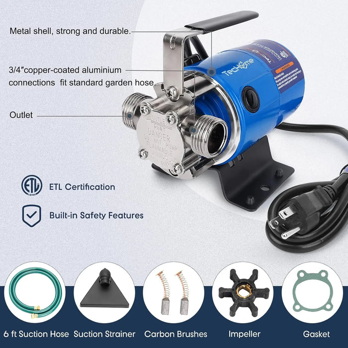 Enagua Mart Hose Pump - 115V, 1/10HP, 330 GPH Water Transfer Pump with Hose Kit