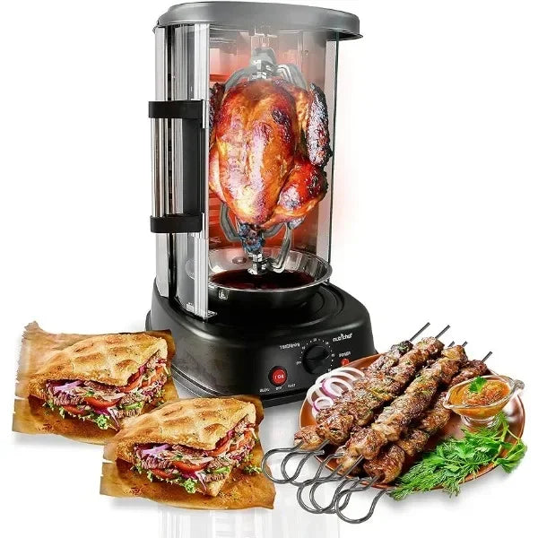 Enagua Mart NutriChef Countertop Vertical Rotating Oven - Rotisserie Shawarma & Kebob Machine with Heat Resistant Door