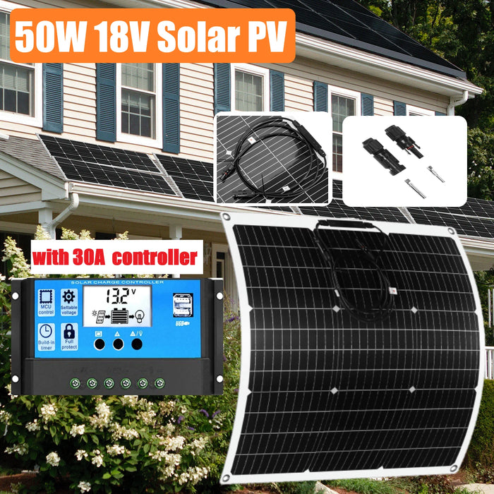 Enagua Mart Powerful 50W 18V Solar Panel Kit with Controller – Complete System for Camping, RV, and Yacht