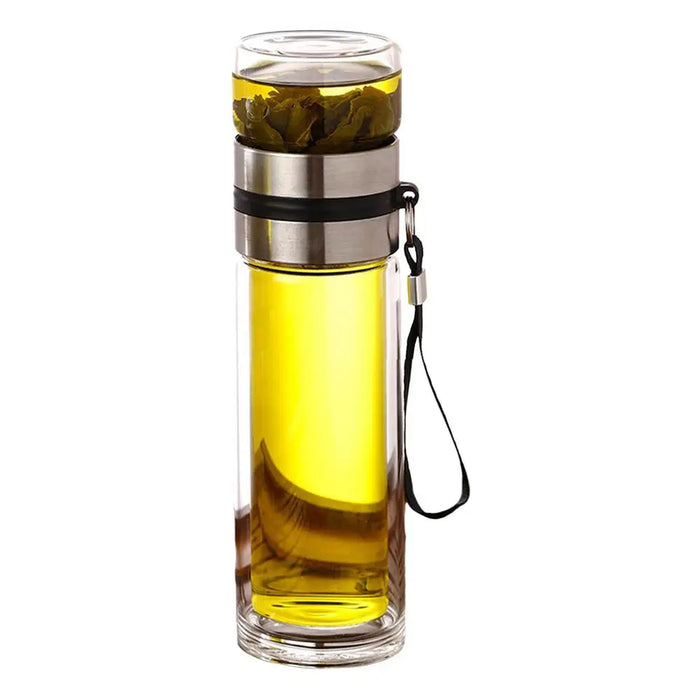 Enagua Mart Glass Tea Infuser Bottle - Leak-Proof Double Wall Tea Cup with Travel Mug Infuser