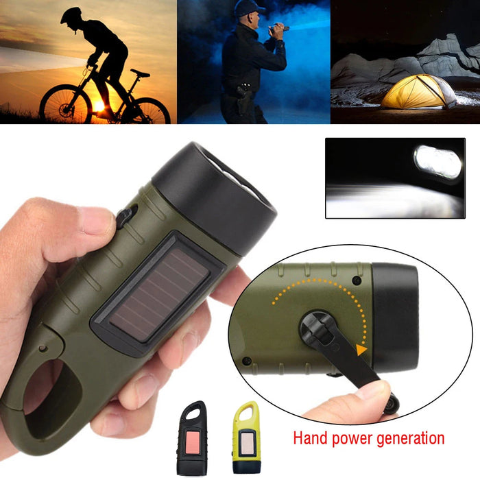 Enagua Mart Solar Hand Crank Flashlight - LED Torch with Rechargeable Battery for Emergency Use