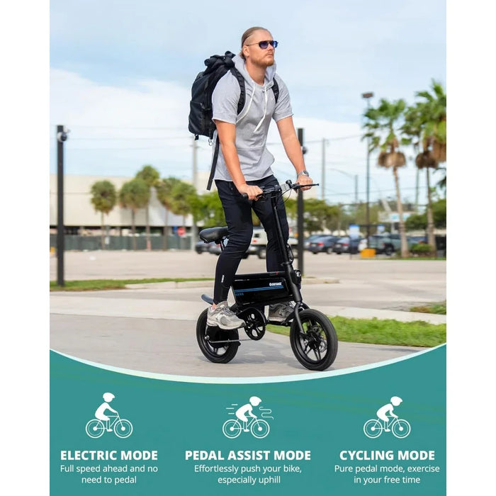 Enagua Mart 14" Folding Electric Bike - Pedal Assist, Max Speed 15.5MPH, Removable Battery, Adjustable Seat, Dual Mudguards