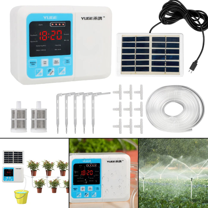 Enagua Mart Automatic Garden Drip Irrigation Device - Solar-Powered Double Pump Controller Timer System for Intelligent Plant Watering