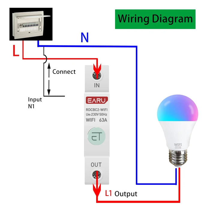 Enagua Mart 1P DIN Rail Wi-Fi Smart Energy Meter - KWh Power Consumption Meter with Circuit Breaker, Timer, and Voltmeter for Smart Home