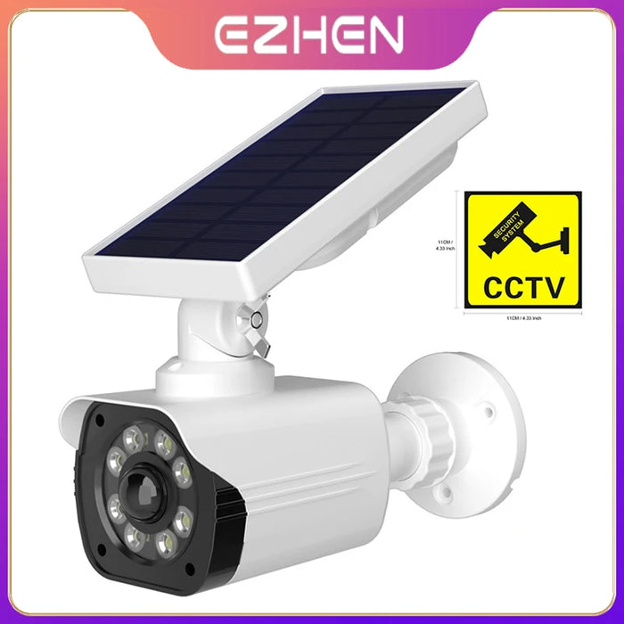 Enagua Mart Ezhen Dummy Solar Security Camera - Bullet Waterproof Outdoor/Indoor Fake Surveillance System with Realistic Red Flashing Lights