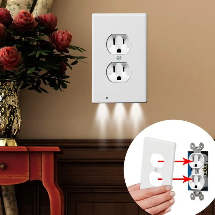 Enagua Mart Duplex Electrical Outlet with LED Night Lights - Modern Wall Plate with Auto On/Off Sensor