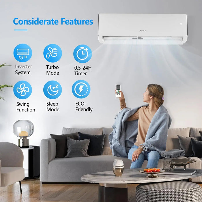 Enagua Mart 11,000 BTU WiFi Enabled Mini Split Air Conditioner Heater - 17 SEER2 115V Inverter Ductless Wall AC Unit with Pre-Charged