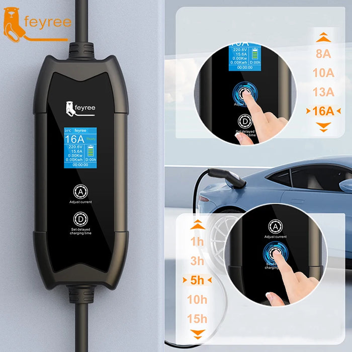 Enagua Mart Feyree EV Charger - 3.5kW Portable TS NACS Charger with LCD Screen