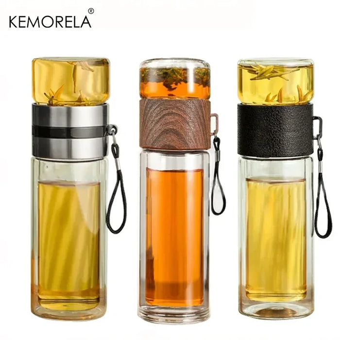 Enagua Mart Creative Double-Wall Glass Water Bottle - Portable Thermal Tea Infuser Mug with High-End Insulation