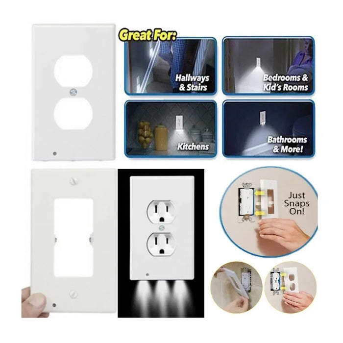 Enagua Mart Duplex Electrical Outlet with LED Night Lights - Modern Wall Plate with Auto On/Off Sensor