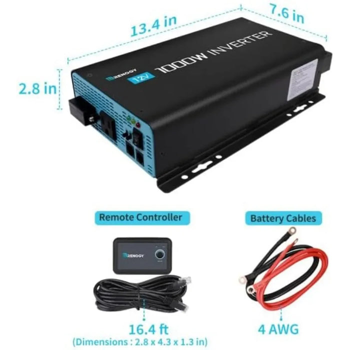 Enagua Mart Renogy 1000W Pure Sine Wave Inverter - 12V DC to AC Converter