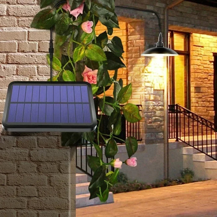 Enagua Mart 2/1 Head Solar Pendant Light with Remote - Waterproof Outdoor Lamp for Garden, Yard, Shed, Barn, LED Lighting