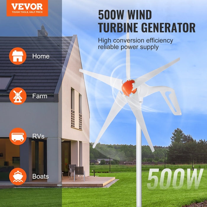 Enagua Mart Vevor Wind Turbine Generator 12V/500W/800W - Wind Turbine Kit with MPPT Controller for Home, Farm, RVs