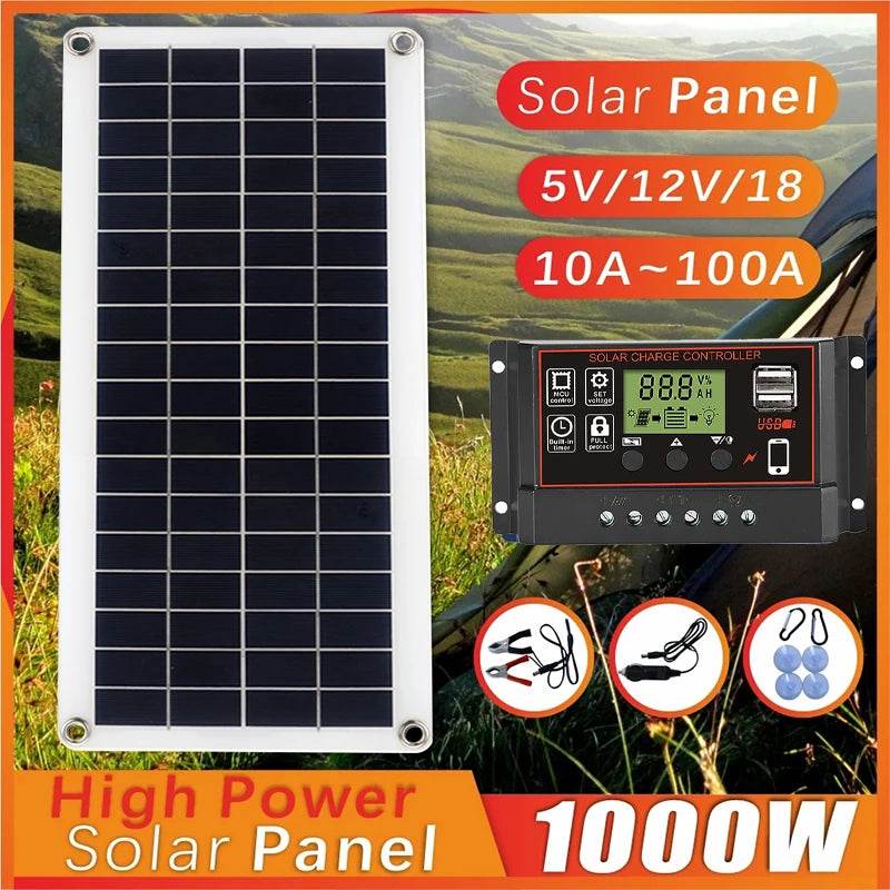 Enagua Mart 1000W Solar Panel Kit - 12V Solar Cell with 10A/100A Controller for Phones, RVs, Cars, Caravans, Home, and Camping - Enagua Mart