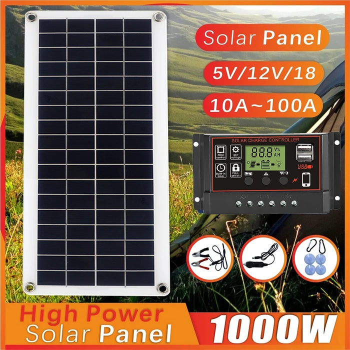 Enagua Mart 1000W Solar Panel Kit - 12V Solar Cell with 10A/100A Controller for Phones, RVs, Cars, Caravans, Home, and Camping